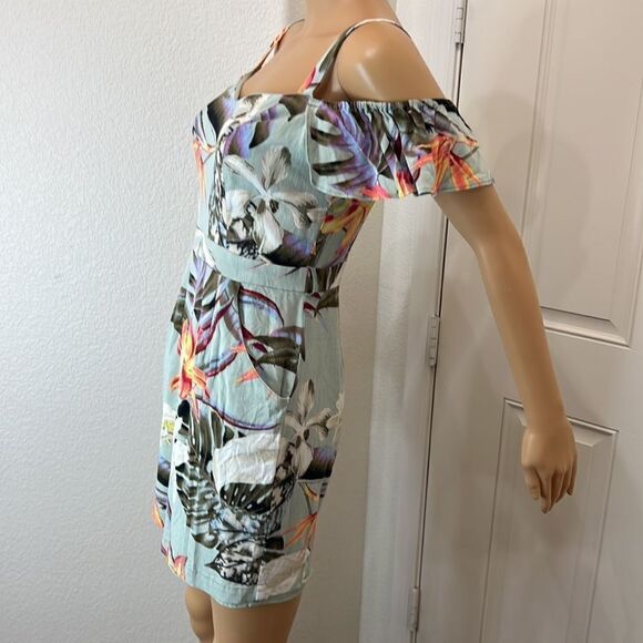 Guess Dress Sz Small Tropical Floral Sweetheart Neck Adjustable Straps Pockets - Picture 4 of 15